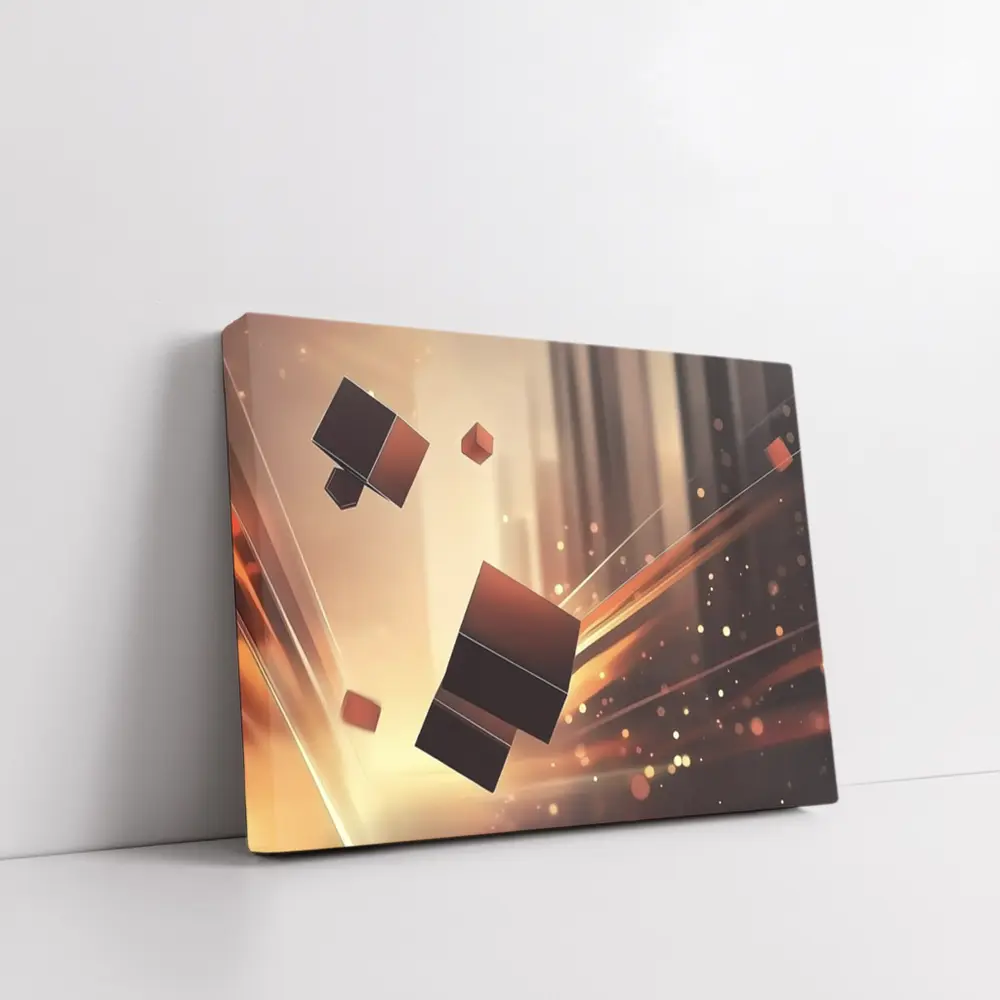 Dark Cubes Floating Abstract Warm Light Background – Wall Art