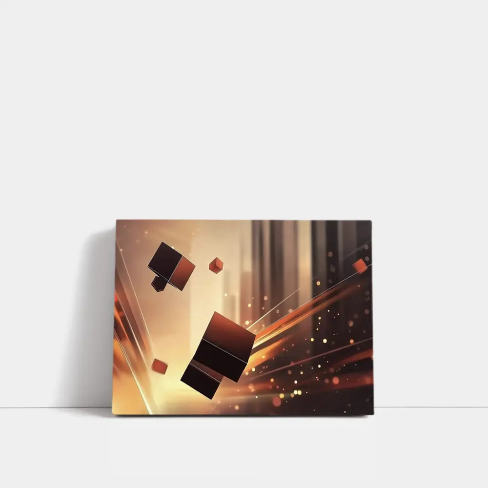 Dark Cubes Floating Abstract Warm Light Background – Wall Art