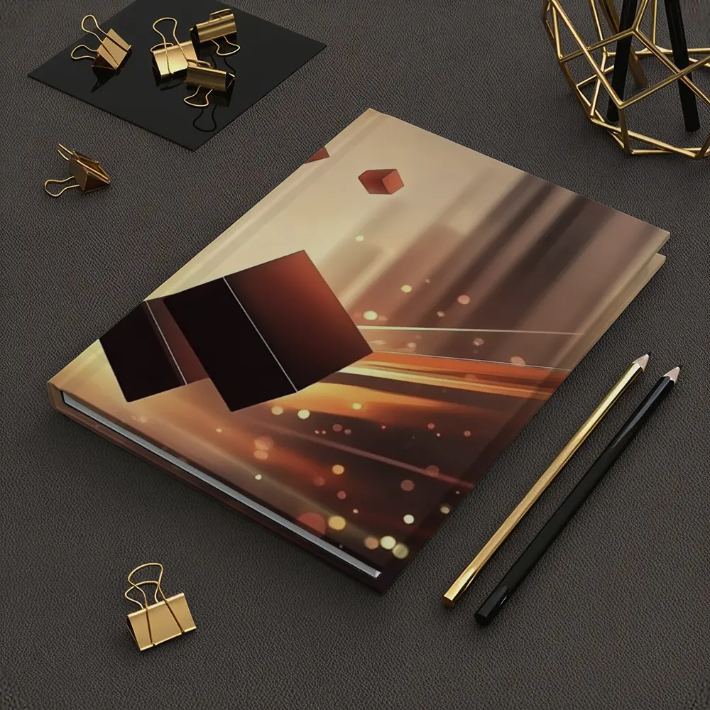 Dark Cubes Floating Abstract Warm Light Background – Notebooks