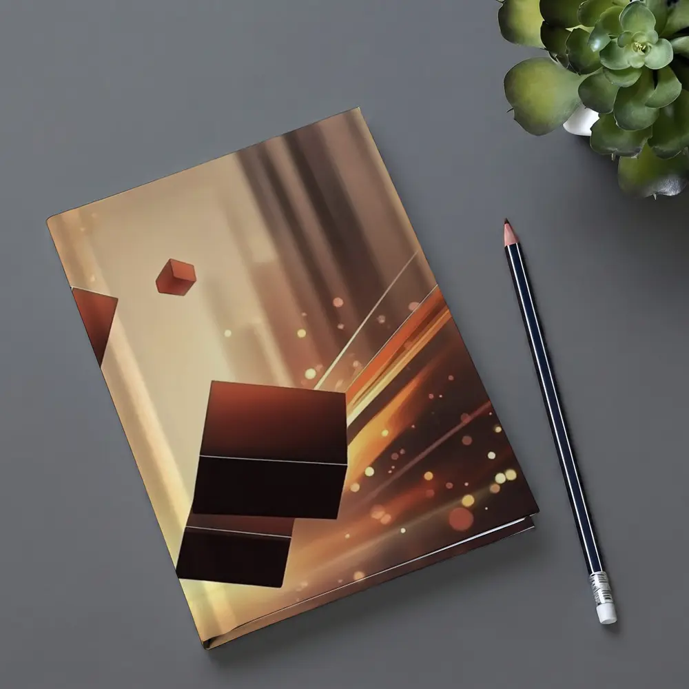 Dark Cubes Floating Abstract Warm Light Background – Notebooks