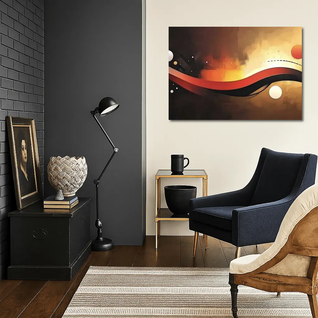 Red Black Wave Abstract Gold Background Art – Wall Art