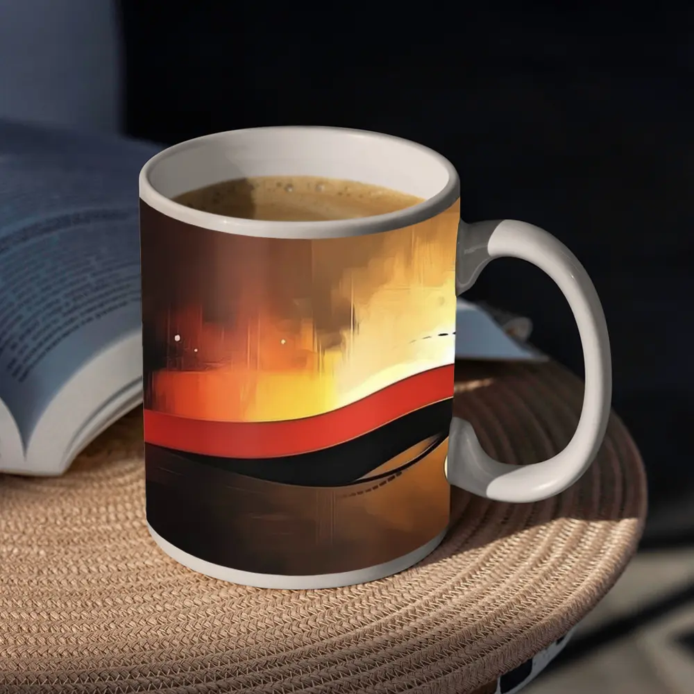 Red Black Wave Abstract Gold Background Art – Mugs