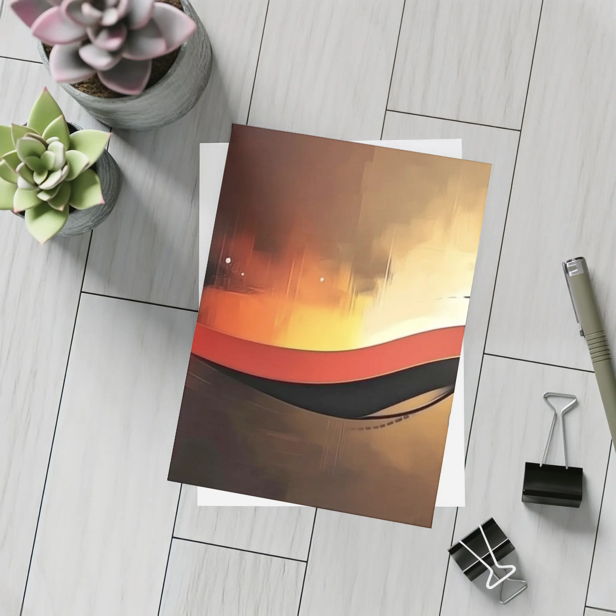 Red Black Wave Abstract Gold Background Art – Postcards