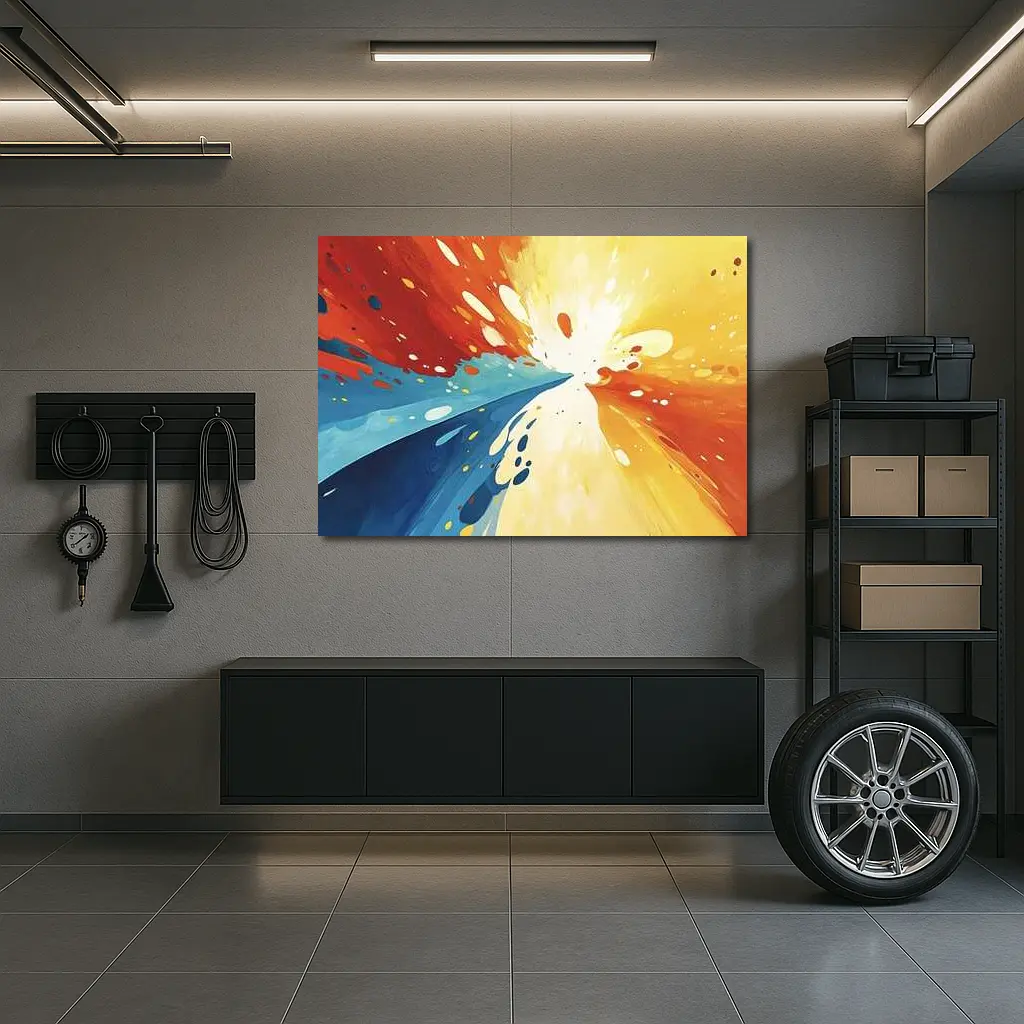 Bold Abstract Explosion Red Blue Yellow Art – Wall Art