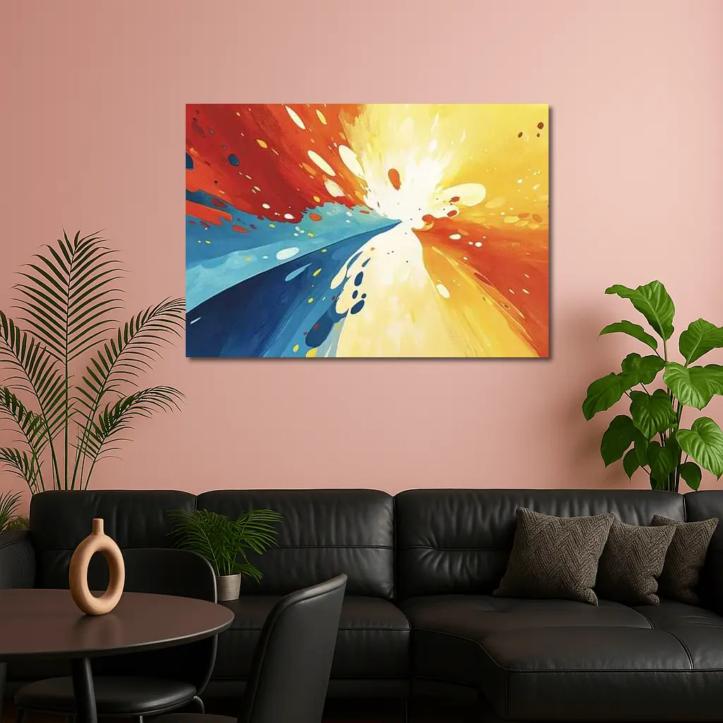 Bold Abstract Explosion Red Blue Yellow Art – Wall Art