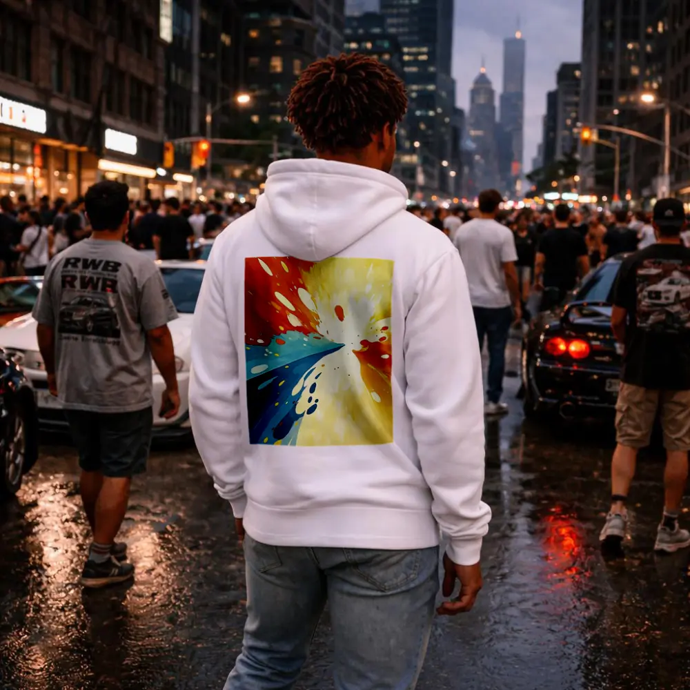 Bold Abstract Explosion Red Blue Yellow Art – Hoodies