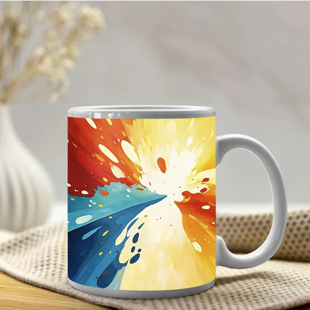 Bold Abstract Explosion Red Blue Yellow Art – Mugs