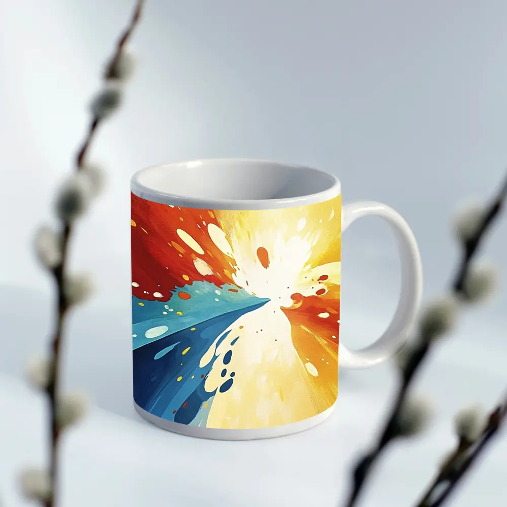 Bold Abstract Explosion Red Blue Yellow Art – Mugs