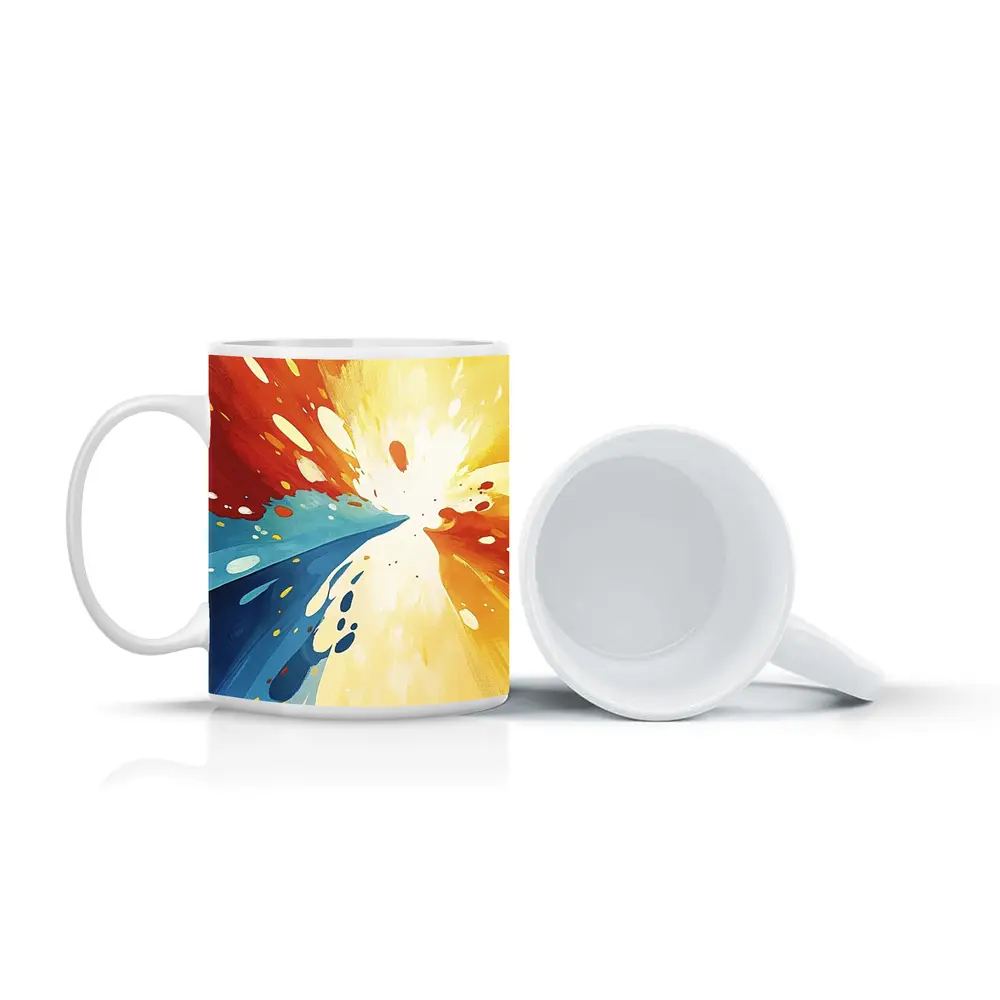 Bold Abstract Explosion Red Blue Yellow Art – Mugs