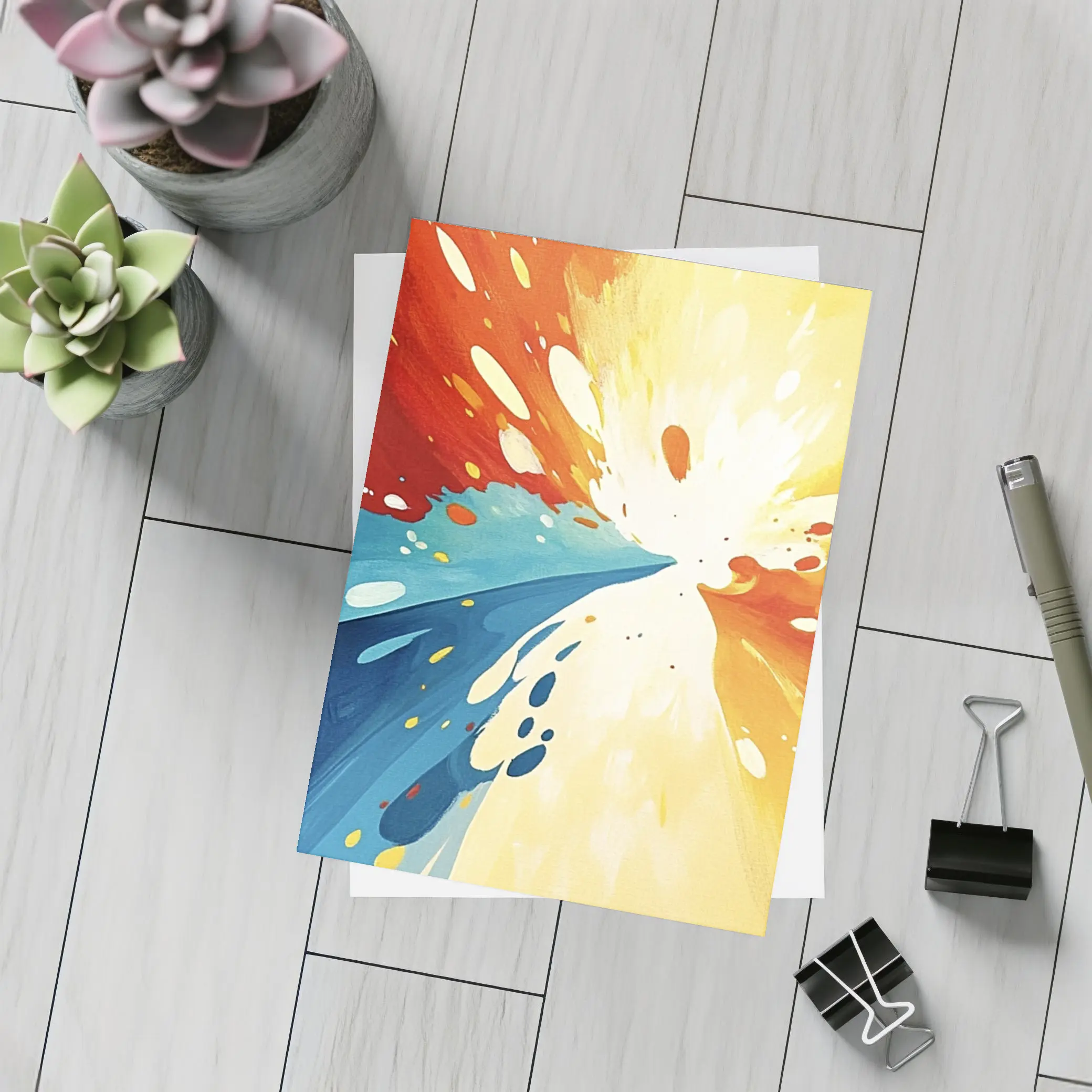 Bold Abstract Explosion Red Blue Yellow Art – Postcards