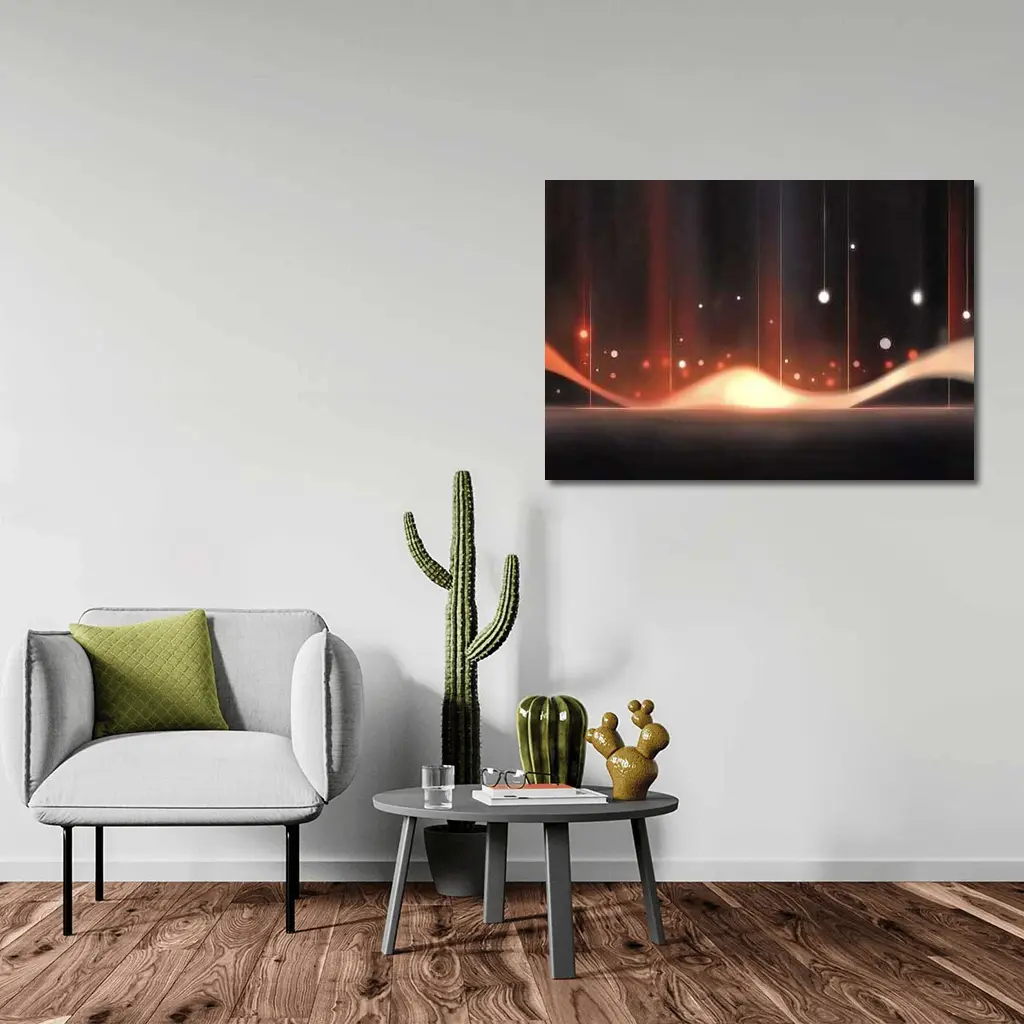 Dark Abstract Glowing Waves Orange Light Art – Wall Art