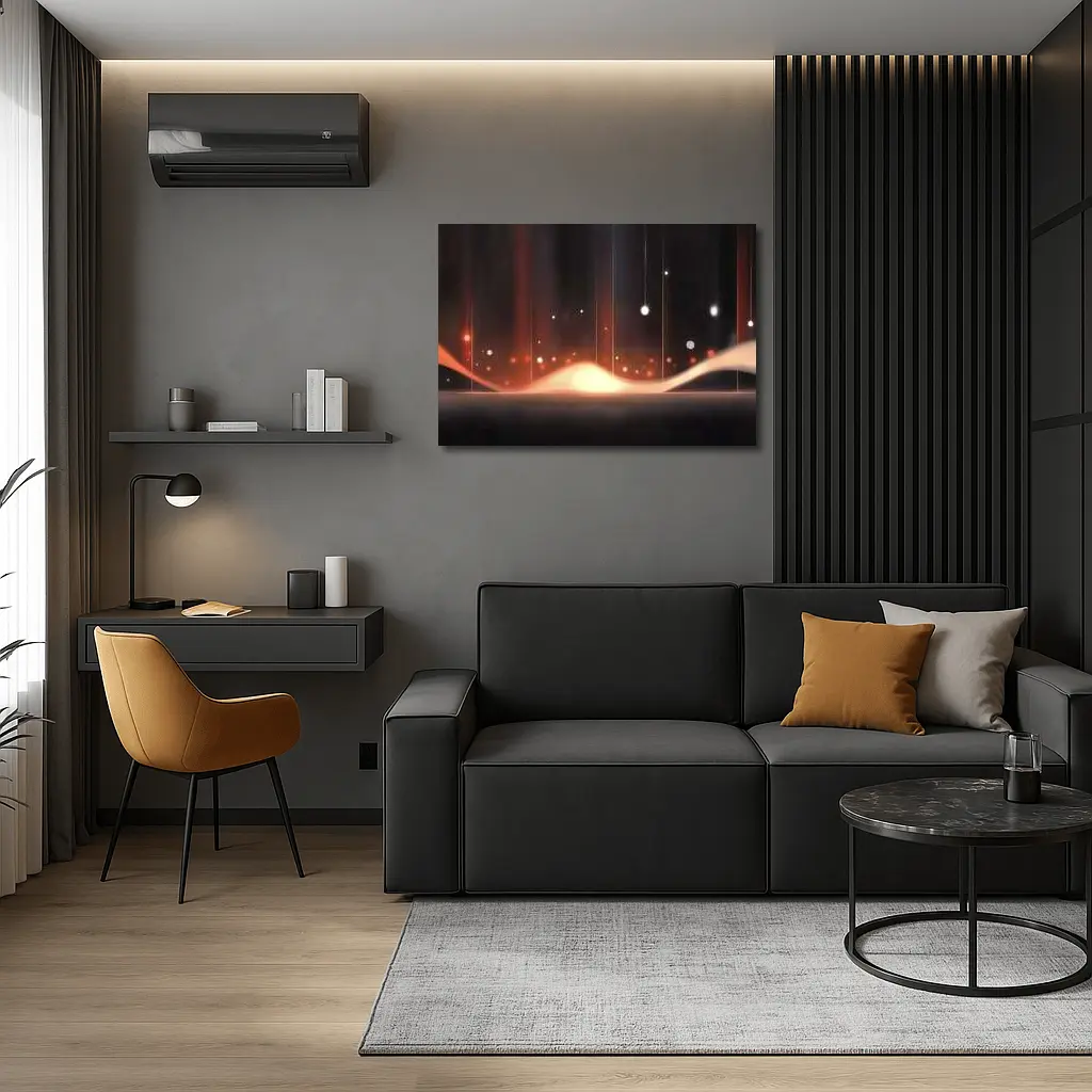 Dark Abstract Glowing Waves Orange Light Art – Wall Art