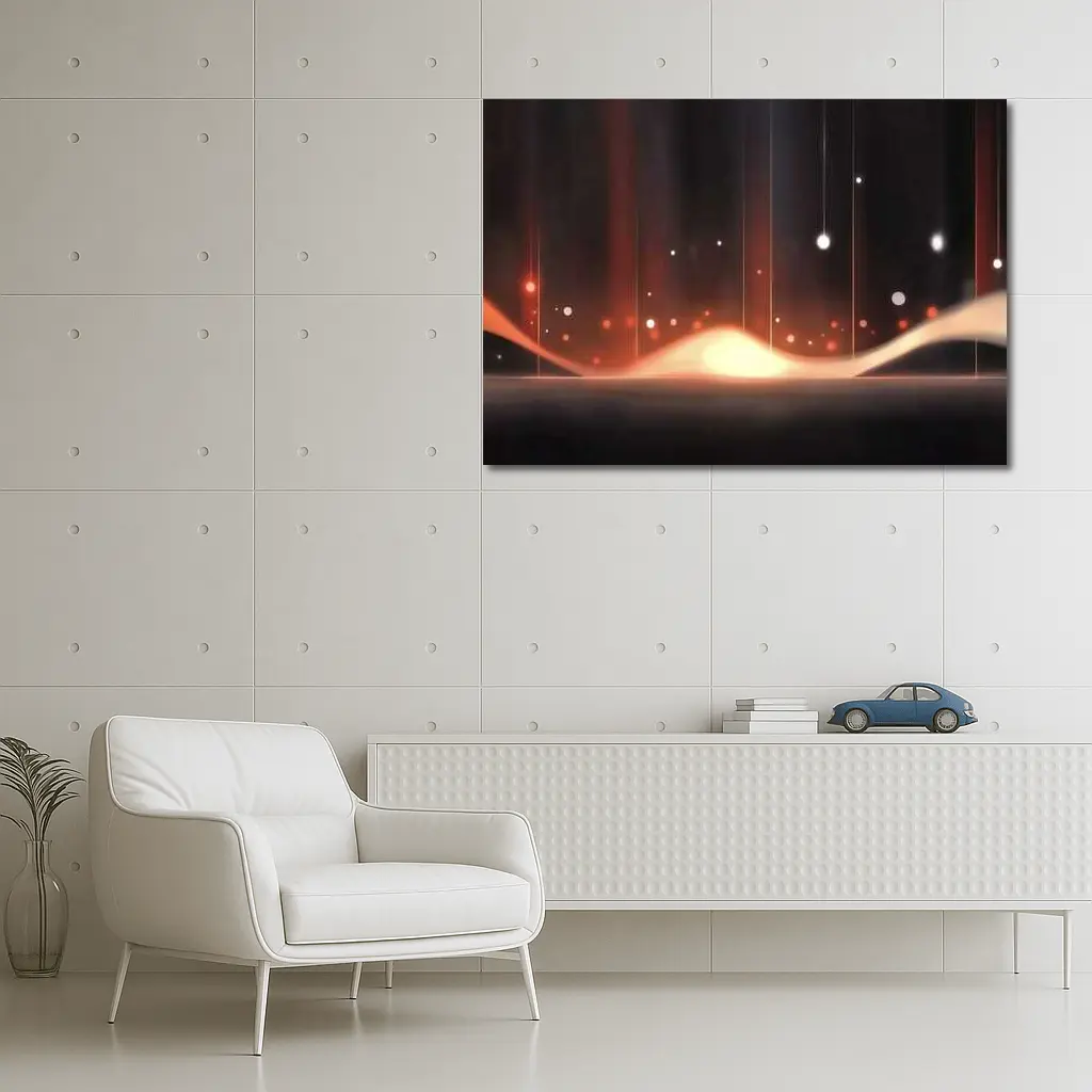 Dark Abstract Glowing Waves Orange Light Art – Wall Art