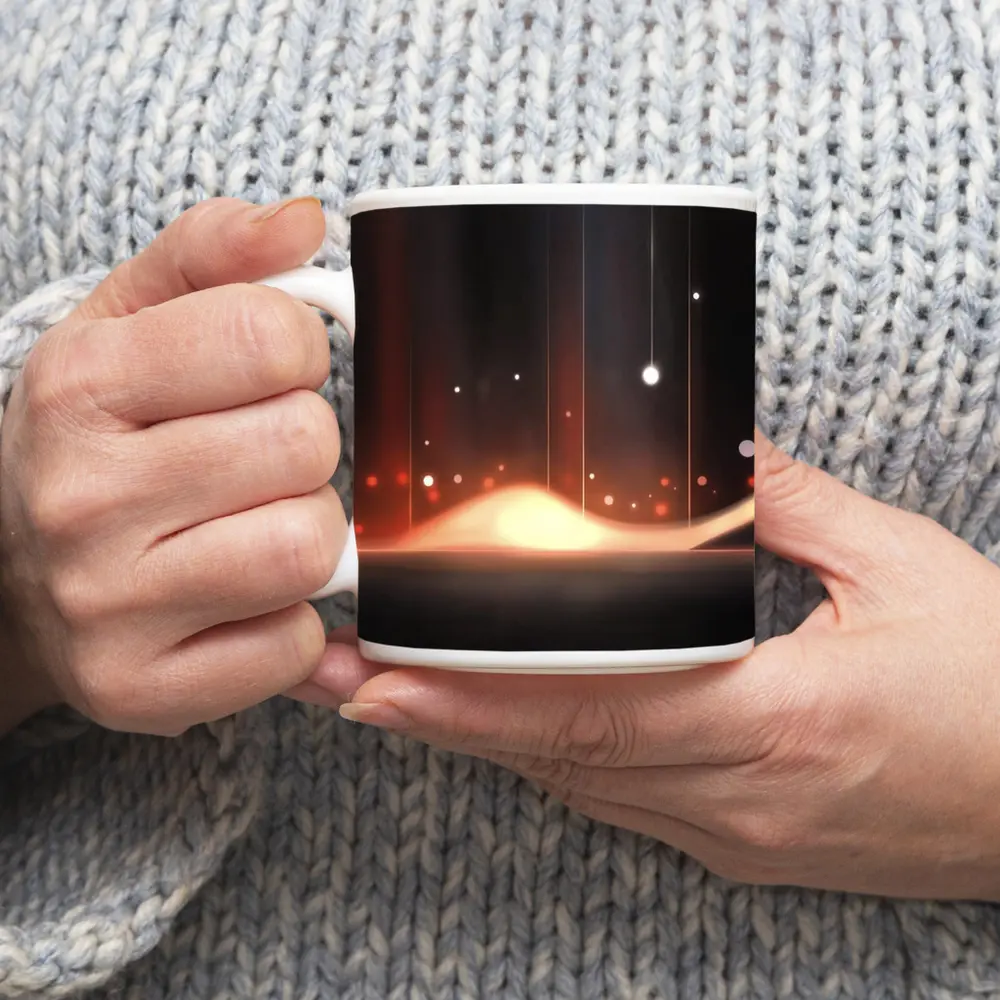 Dark Abstract Glowing Waves Orange Light Art – Mugs