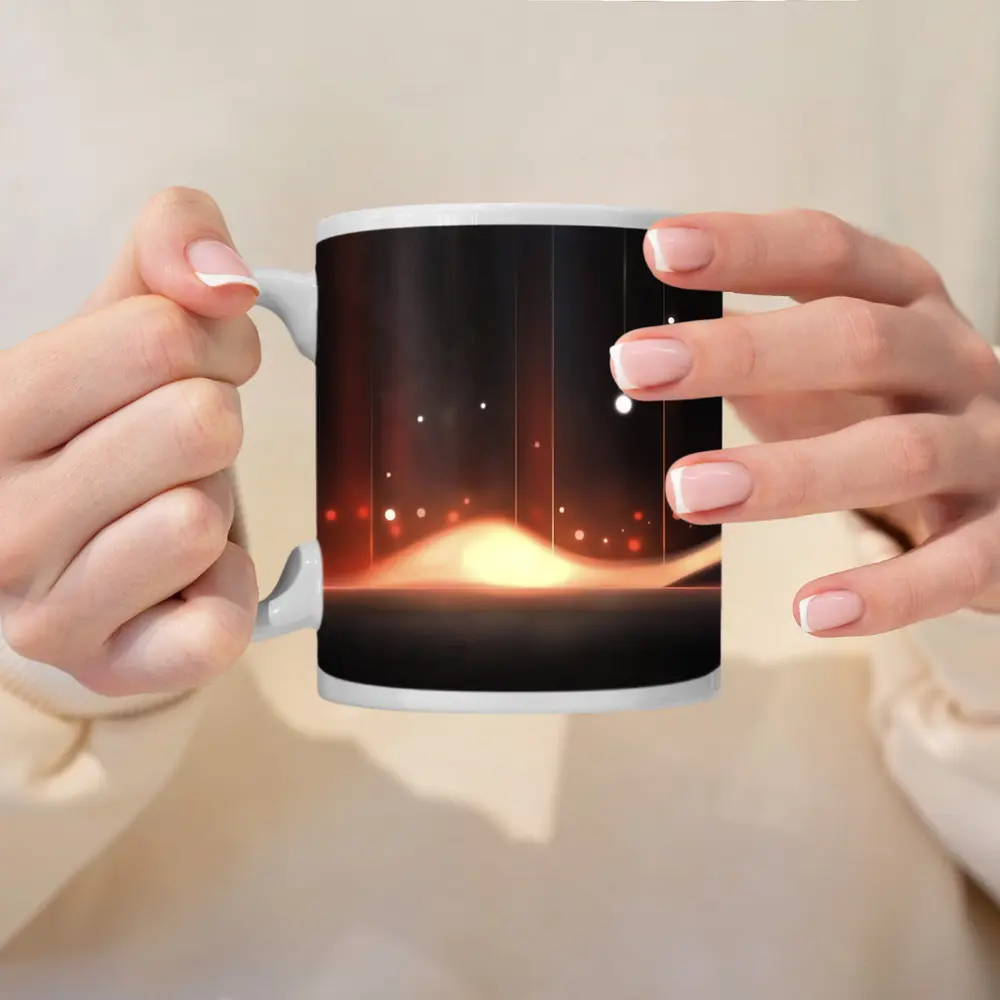 Dark Abstract Glowing Waves Orange Light Art – Mugs