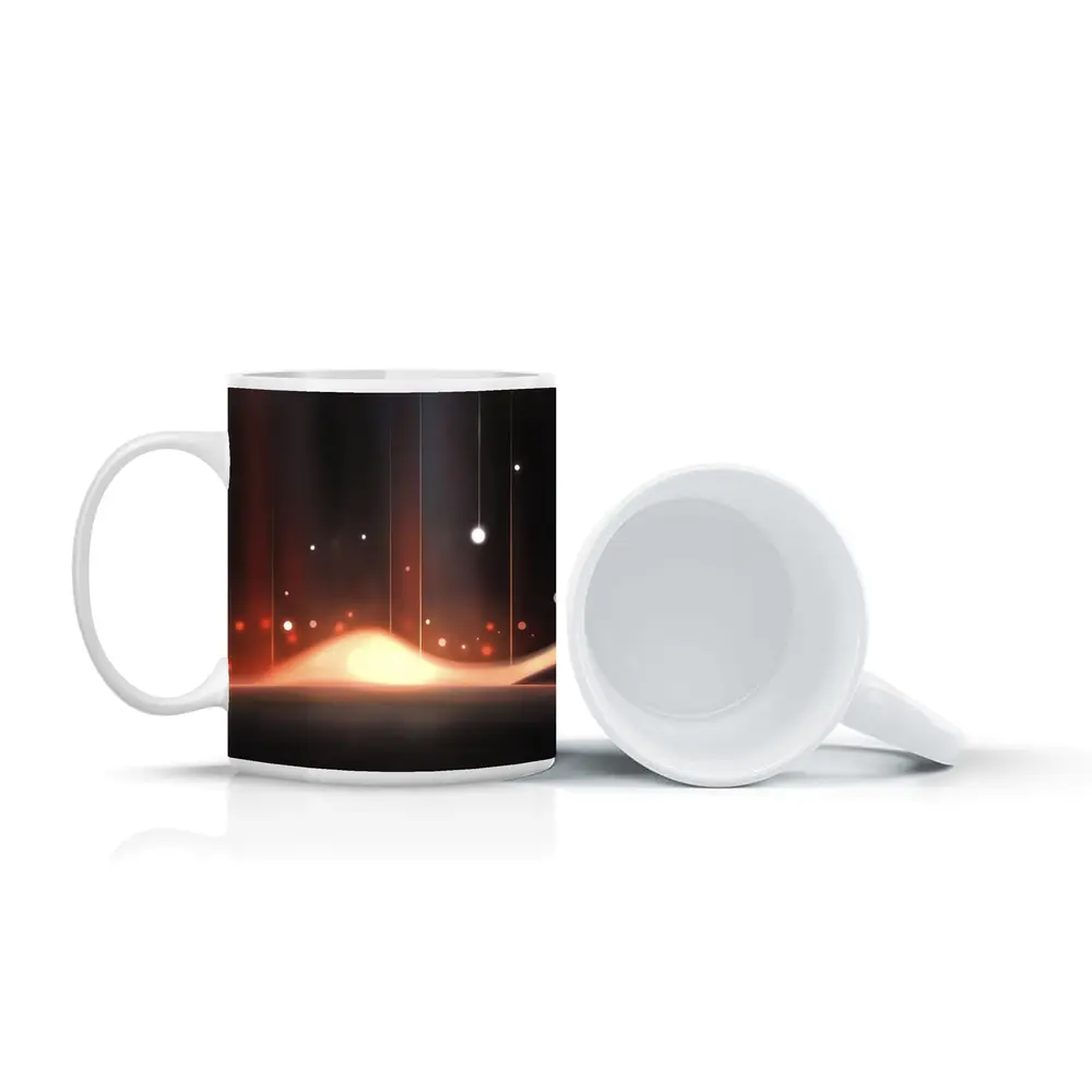 Dark Abstract Glowing Waves Orange Light Art – Mugs