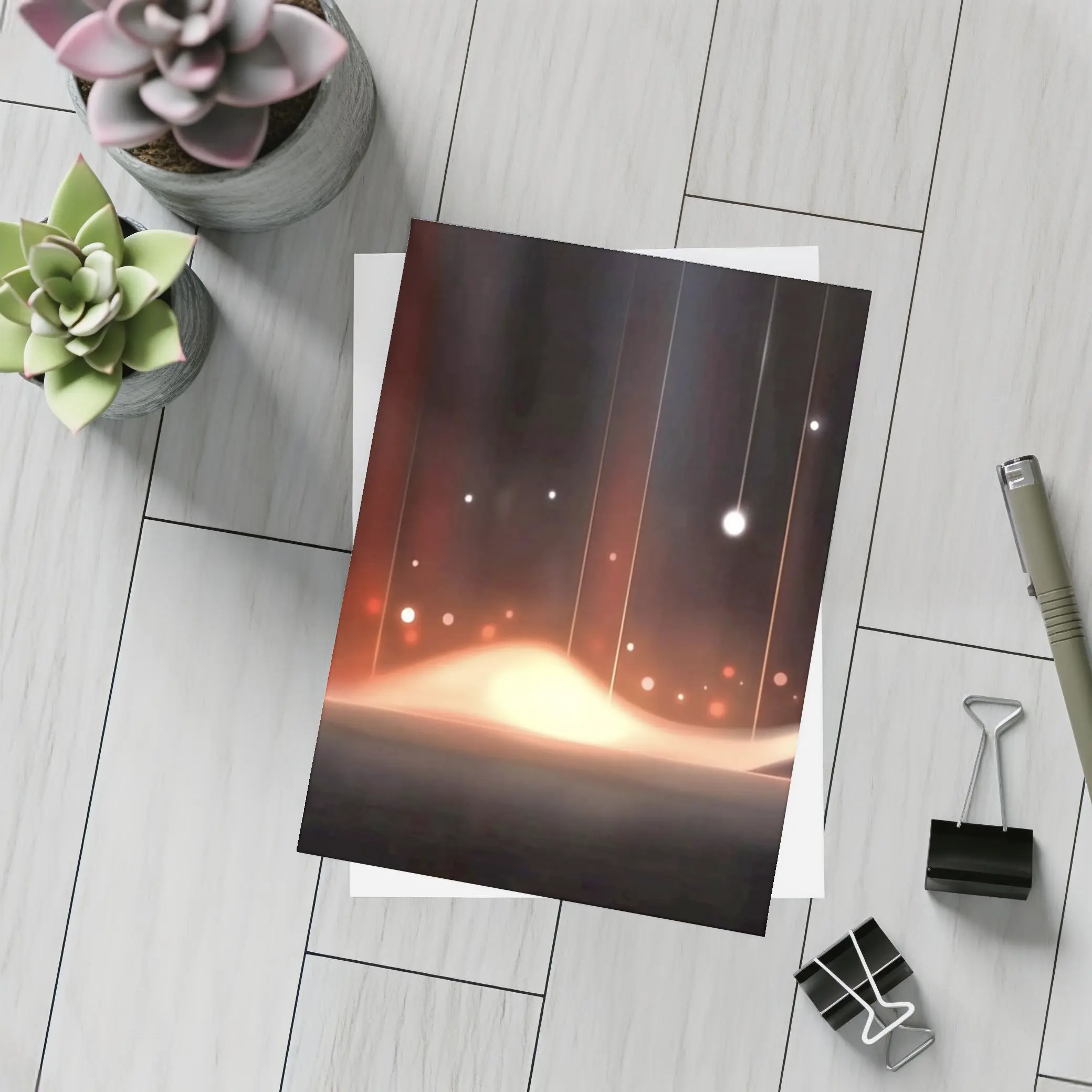 Dark Abstract Glowing Waves Orange Light Art – Postcards