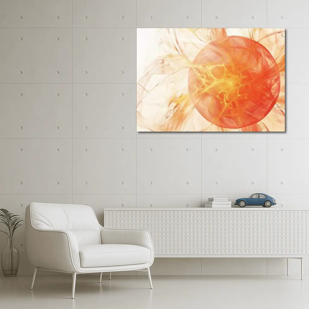 Abstract Orange Fractal Sphere On White – Wall Art