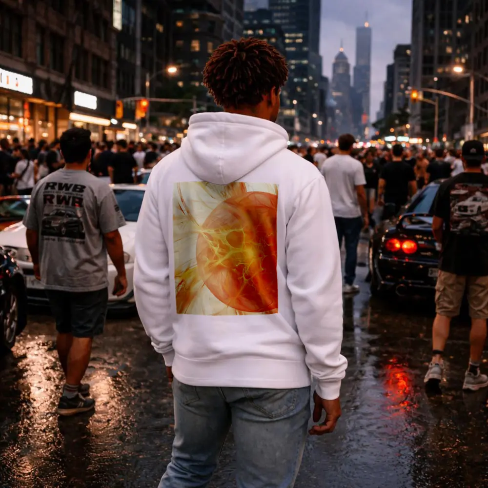 Abstract Orange Fractal Sphere On White – Hoodies