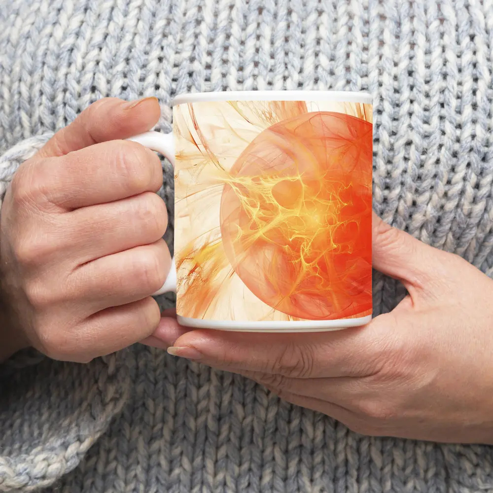 Abstract Orange Fractal Sphere On White – Mugs