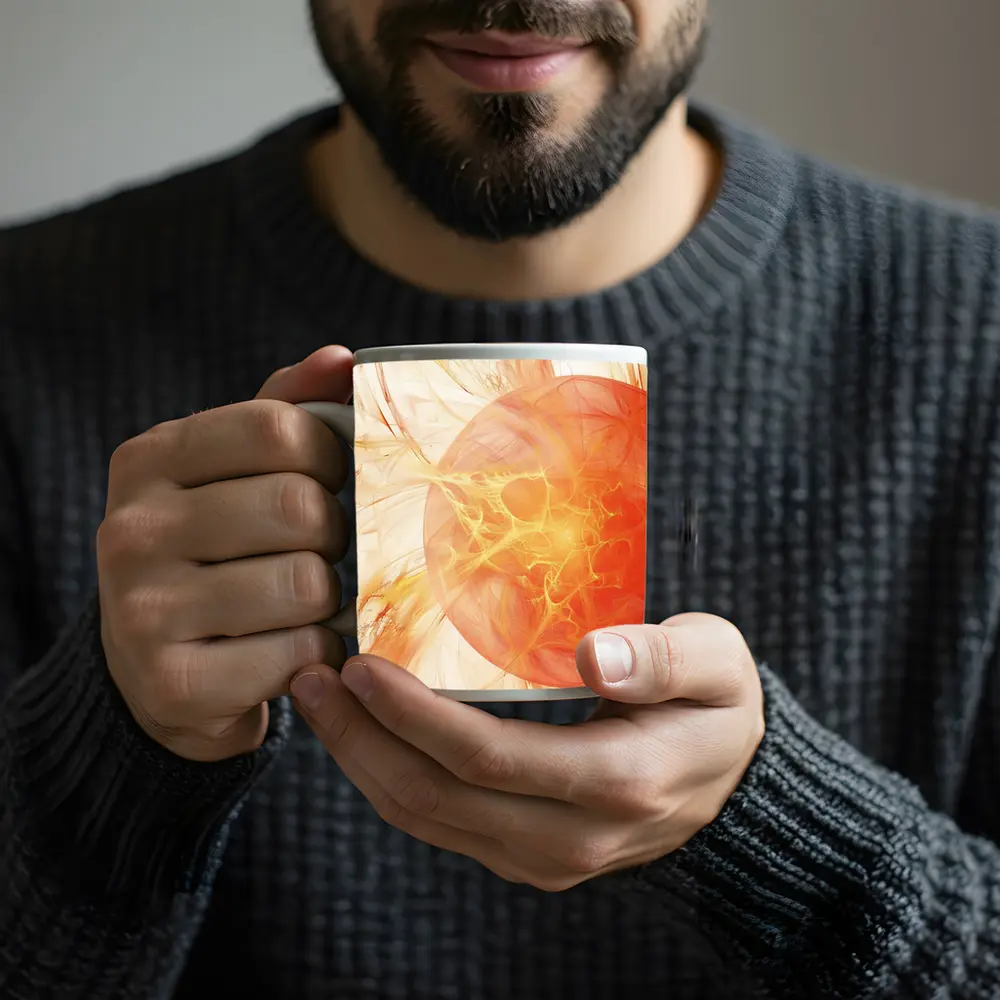 Abstract Orange Fractal Sphere On White – Mugs
