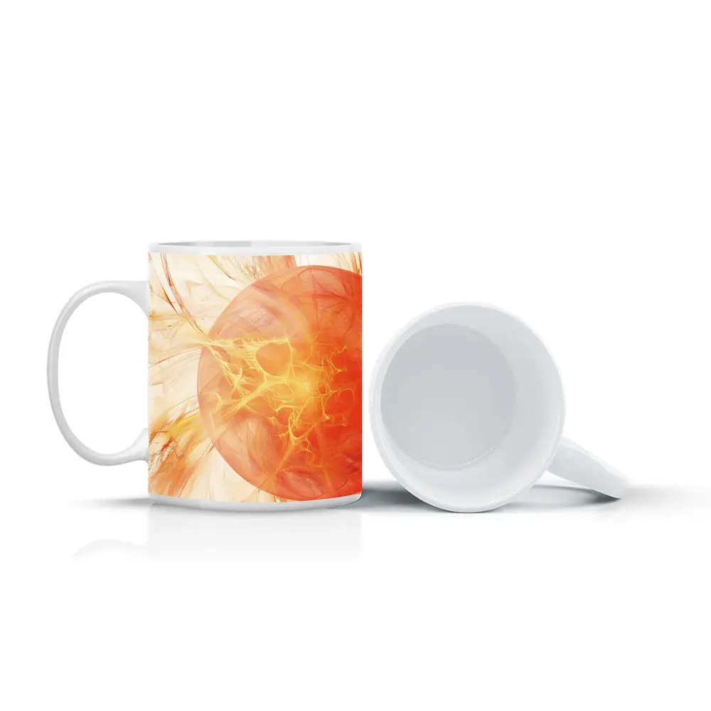 Abstract Orange Fractal Sphere On White – Mugs