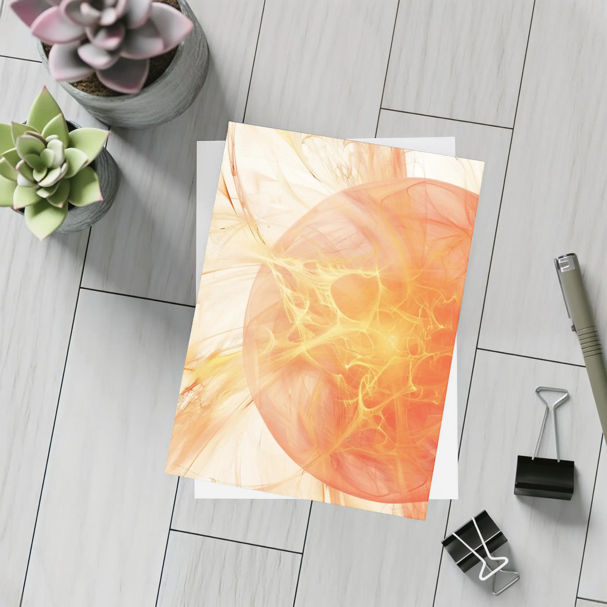 Abstract Orange Fractal Sphere On White – Postcards