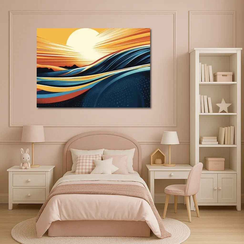 Abstract Ocean Waves Sunset Golden Sky – Wall Art