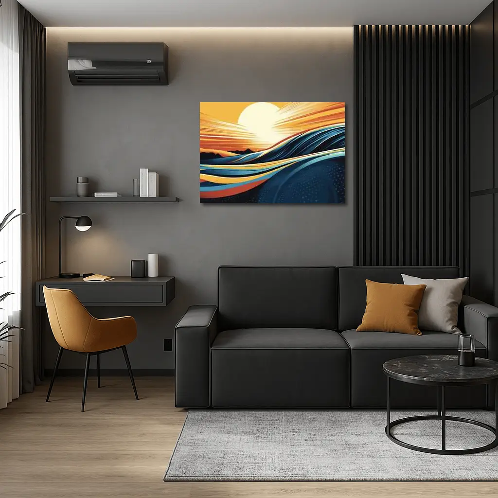 Abstract Ocean Waves Sunset Golden Sky – Wall Art