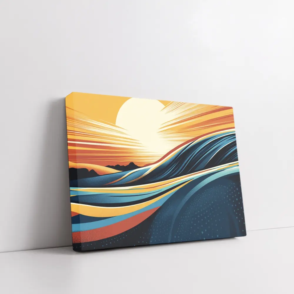 Abstract Ocean Waves Sunset Golden Sky – Wall Art