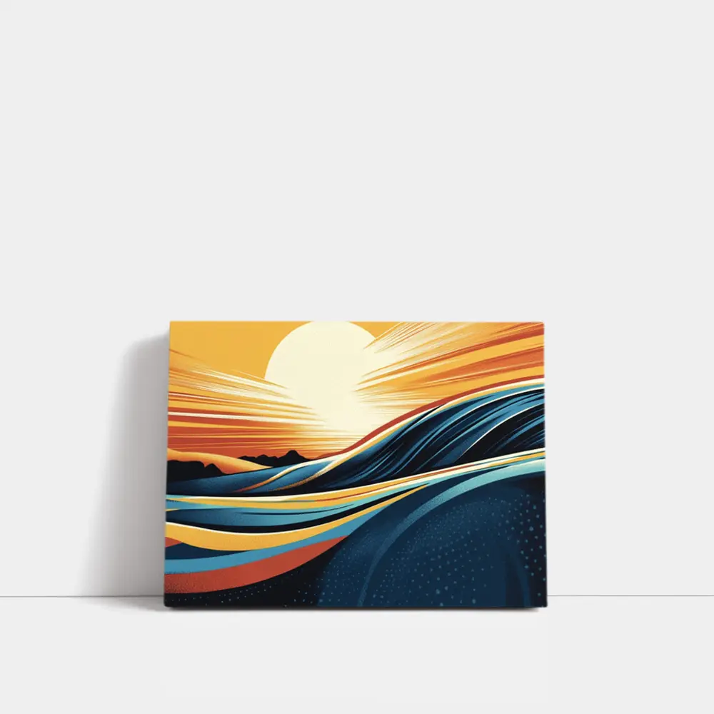 Abstract Ocean Waves Sunset Golden Sky – Wall Art