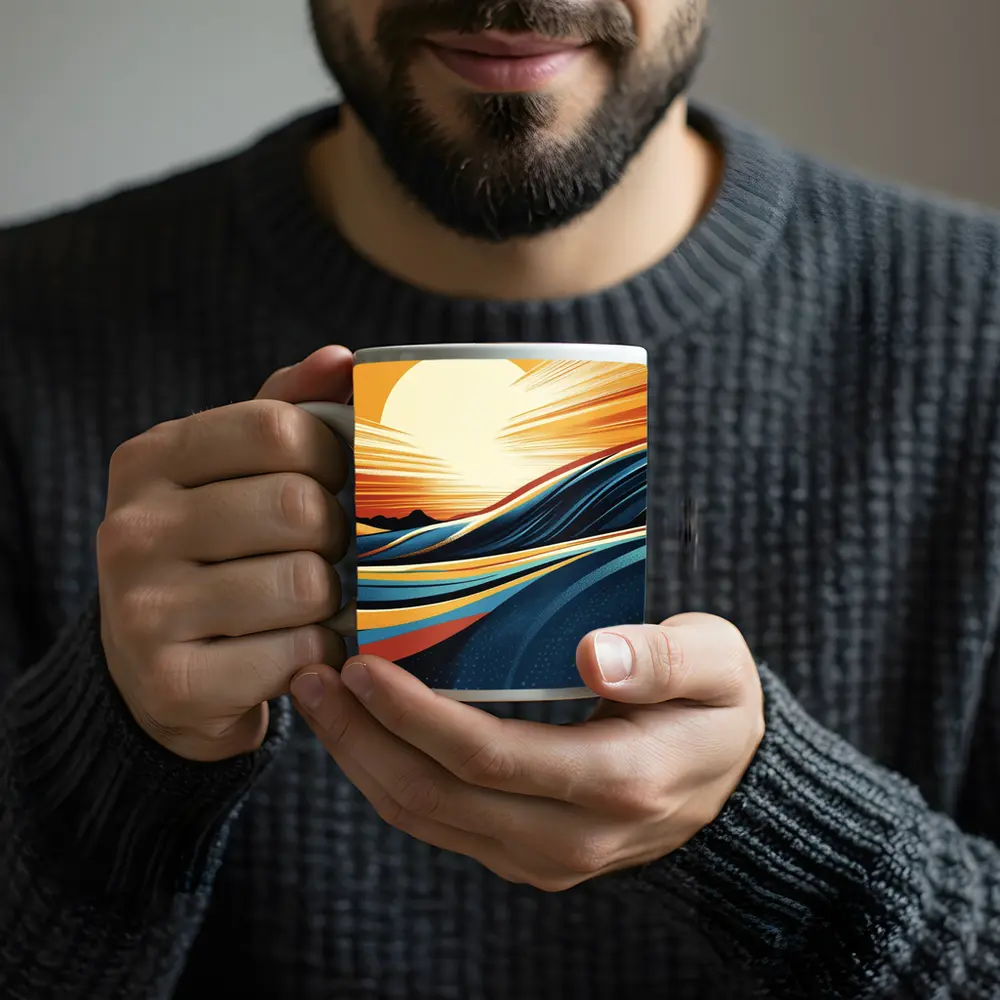 Abstract Ocean Waves Sunset Golden Sky – Mugs