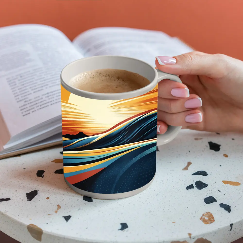 Abstract Ocean Waves Sunset Golden Sky – Mugs