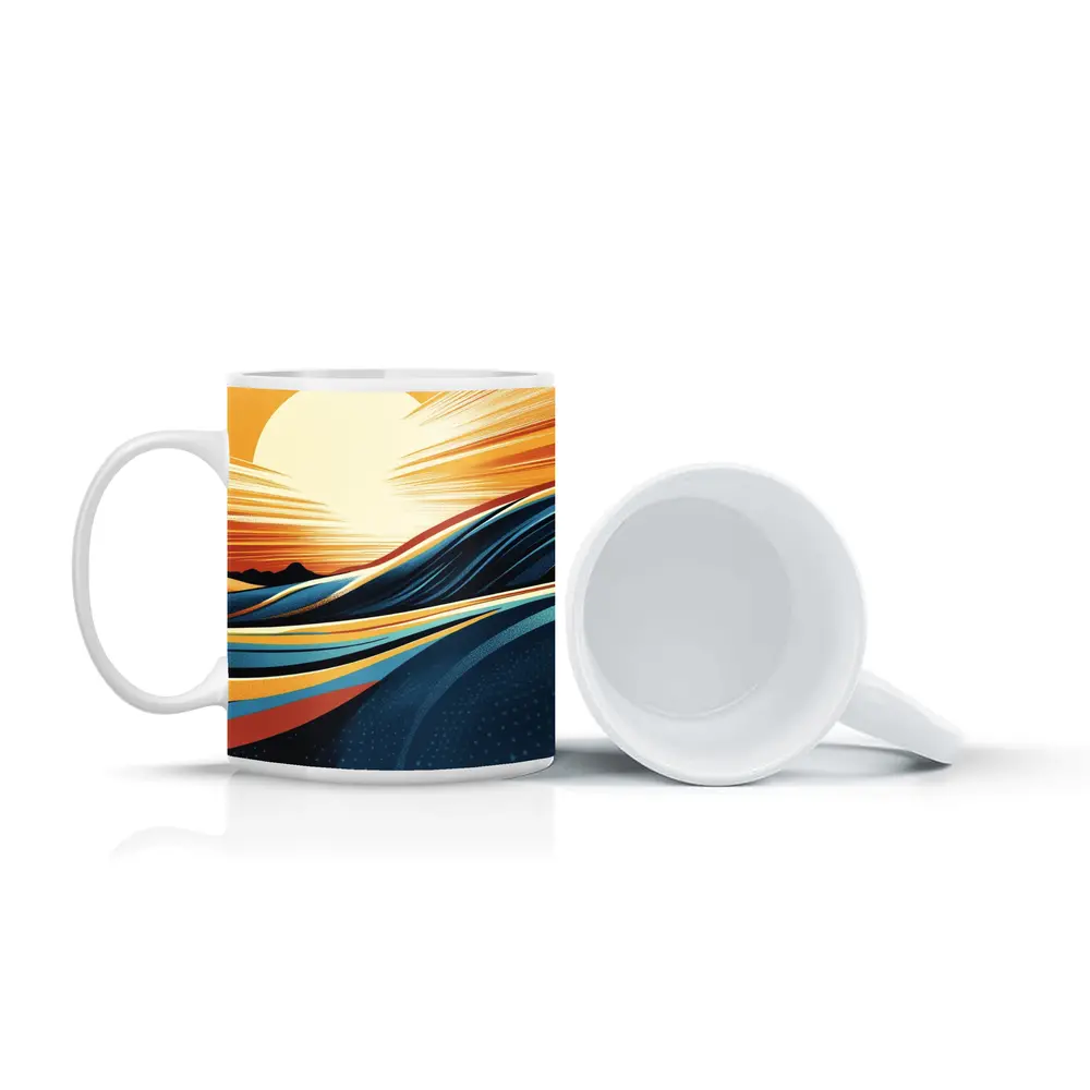 Abstract Ocean Waves Sunset Golden Sky – Mugs
