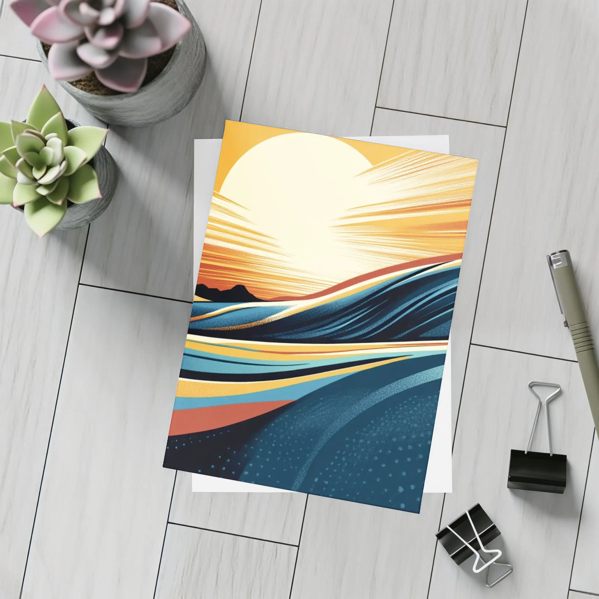 Abstract Ocean Waves Sunset Golden Sky – Postcards