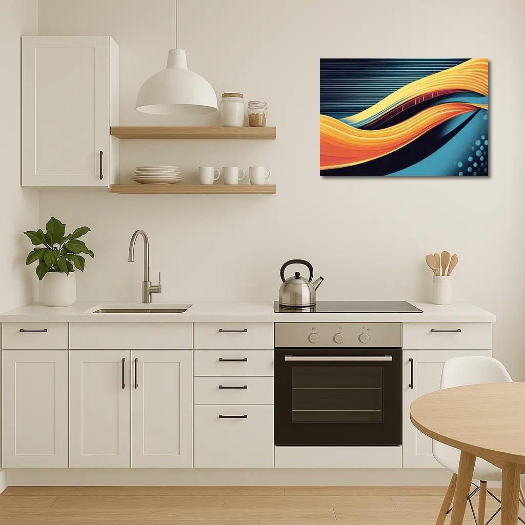 Bold Yellow Wave Abstract Dark Blue Background – Wall Art