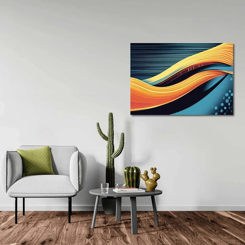 Bold Yellow Wave Abstract Dark Blue Background – Wall Art