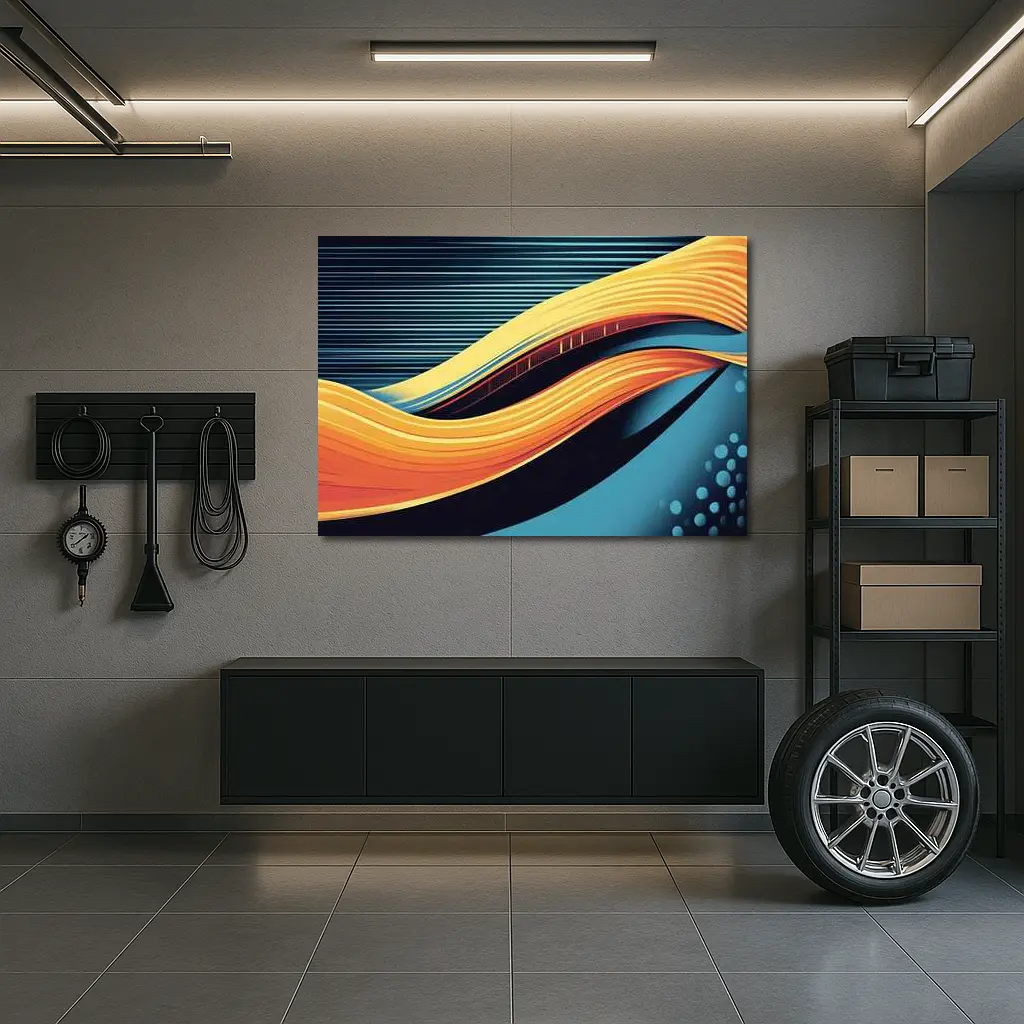 Bold Yellow Wave Abstract Dark Blue Background – Wall Art