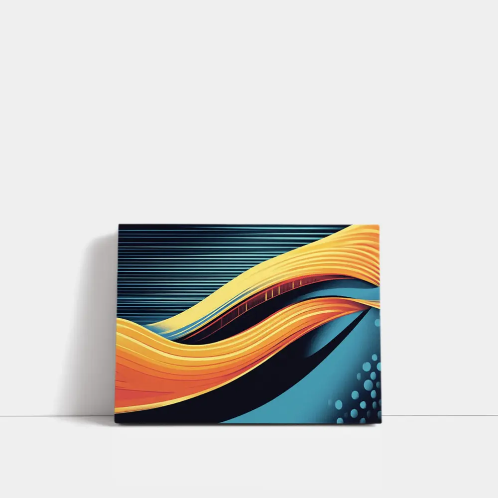 Bold Yellow Wave Abstract Dark Blue Background – Wall Art