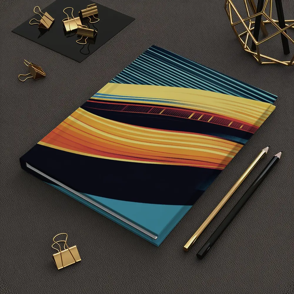 Bold Yellow Wave Abstract Dark Blue Background – Notebooks