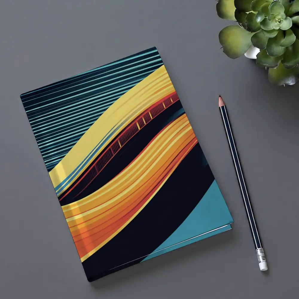 Bold Yellow Wave Abstract Dark Blue Background – Notebooks