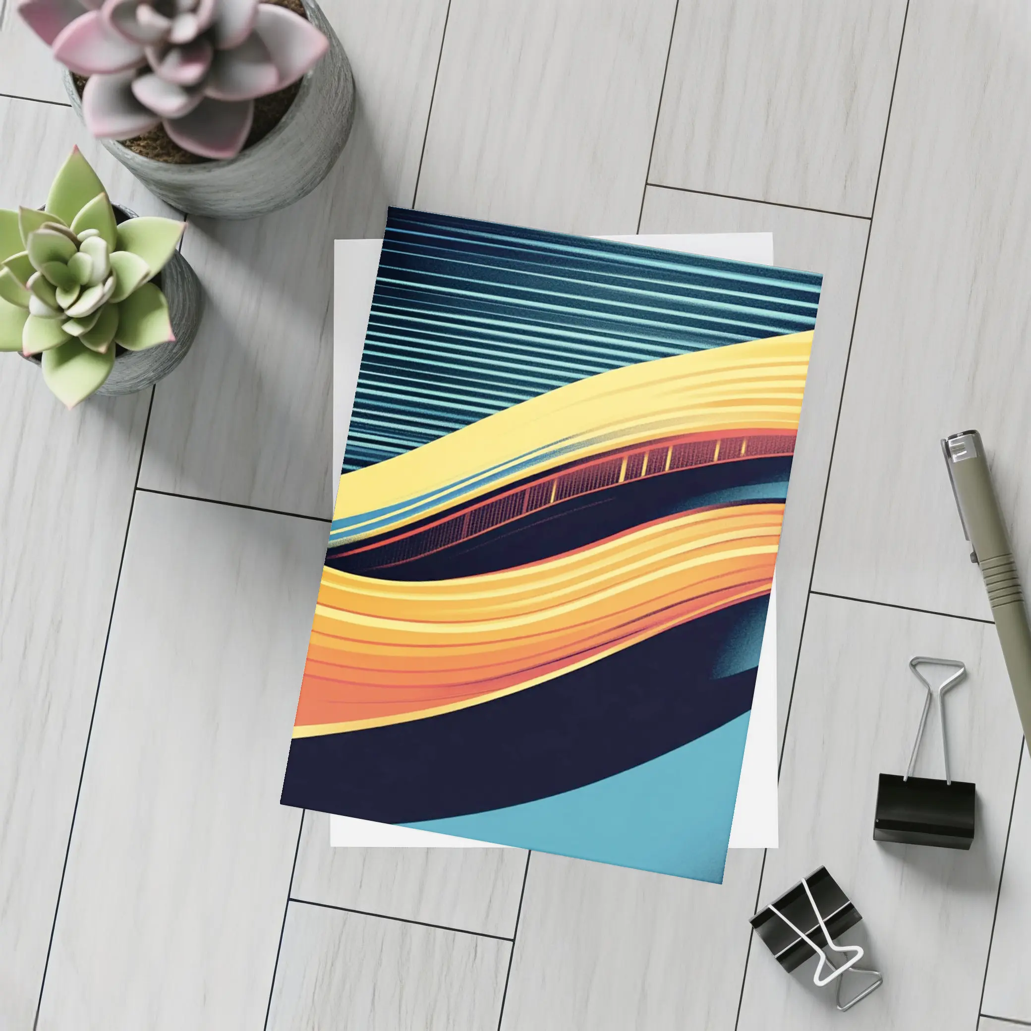 Bold Yellow Wave Abstract Dark Blue Background – Postcards