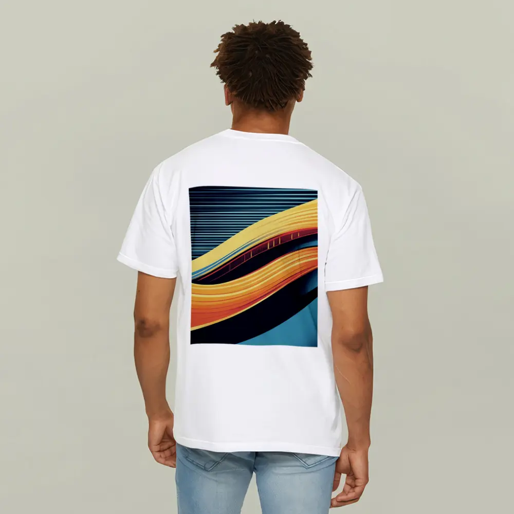 Bold Yellow Wave Abstract Dark Blue Background – T-Shirts