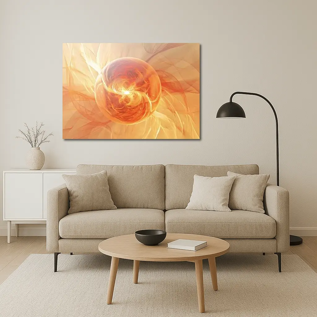 Orange Glowing Sphere Abstract Energy Art – Wall Art