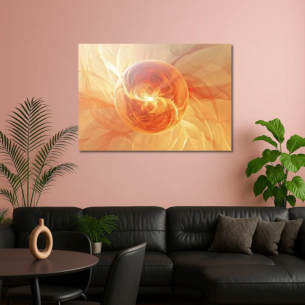 Orange Glowing Sphere Abstract Energy Art – Wall Art
