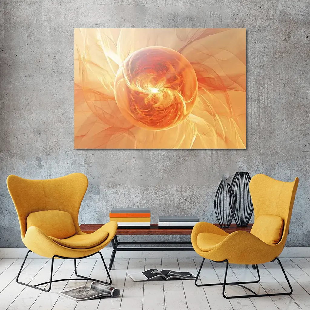 Orange Glowing Sphere Abstract Energy Art – Wall Art