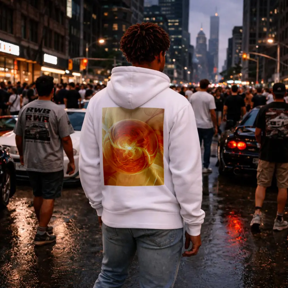 Orange Glowing Sphere Abstract Energy Art – Hoodies