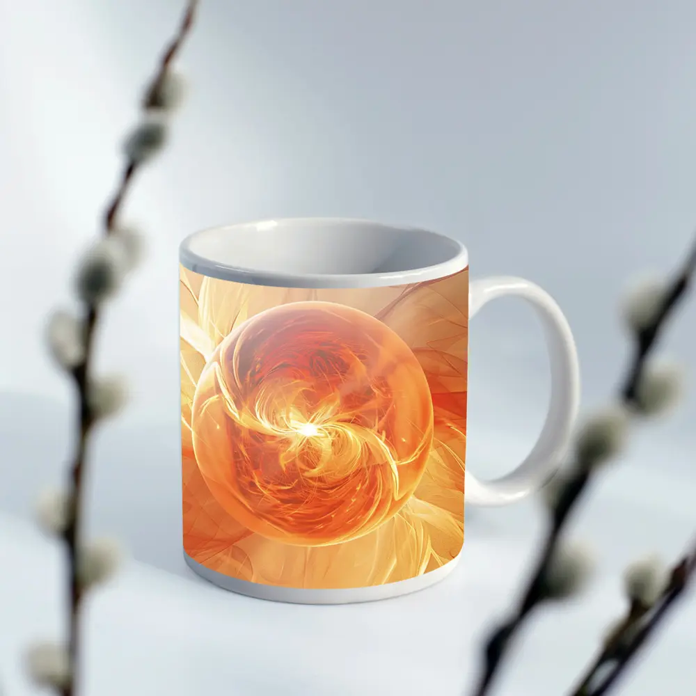 Orange Glowing Sphere Abstract Energy Art – Mugs