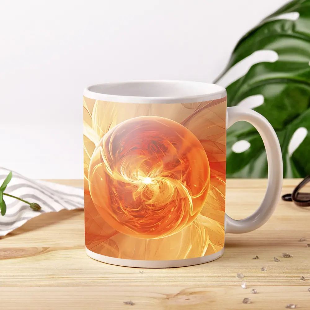 Orange Glowing Sphere Abstract Energy Art – Mugs