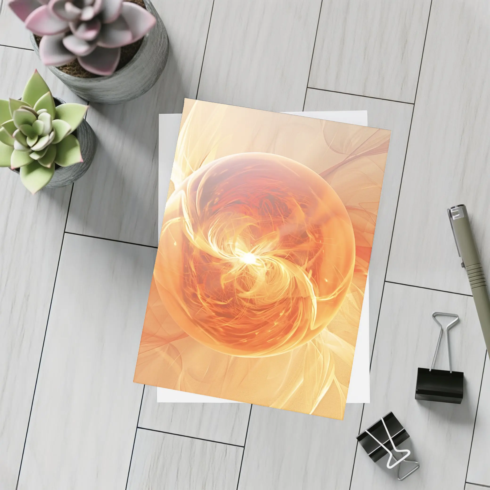 Orange Glowing Sphere Abstract Energy Art – Postcards
